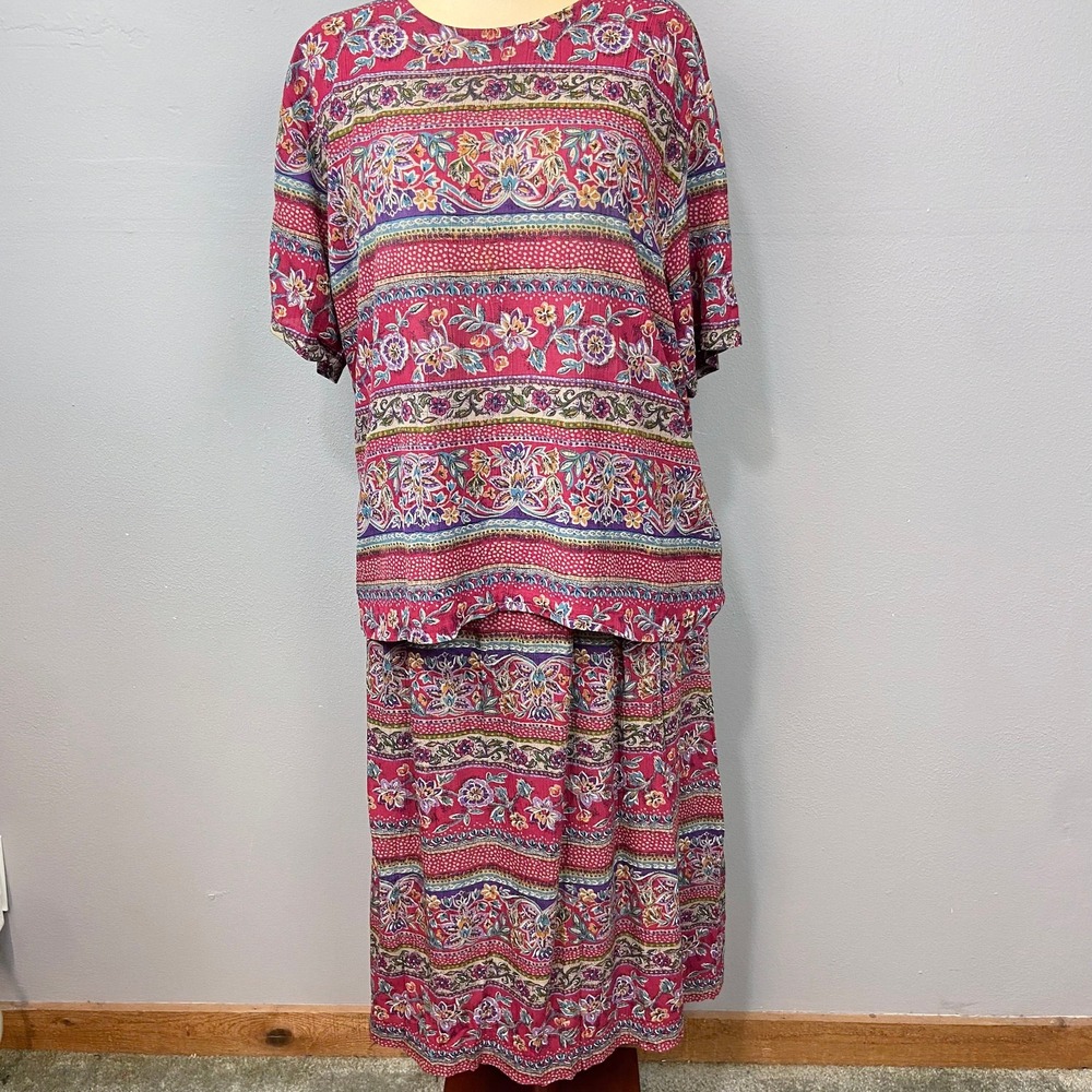 Jantzenโ Classics Skirt Set Womens 16 Pink Floral Paisley Vintage 2 Piece Dress